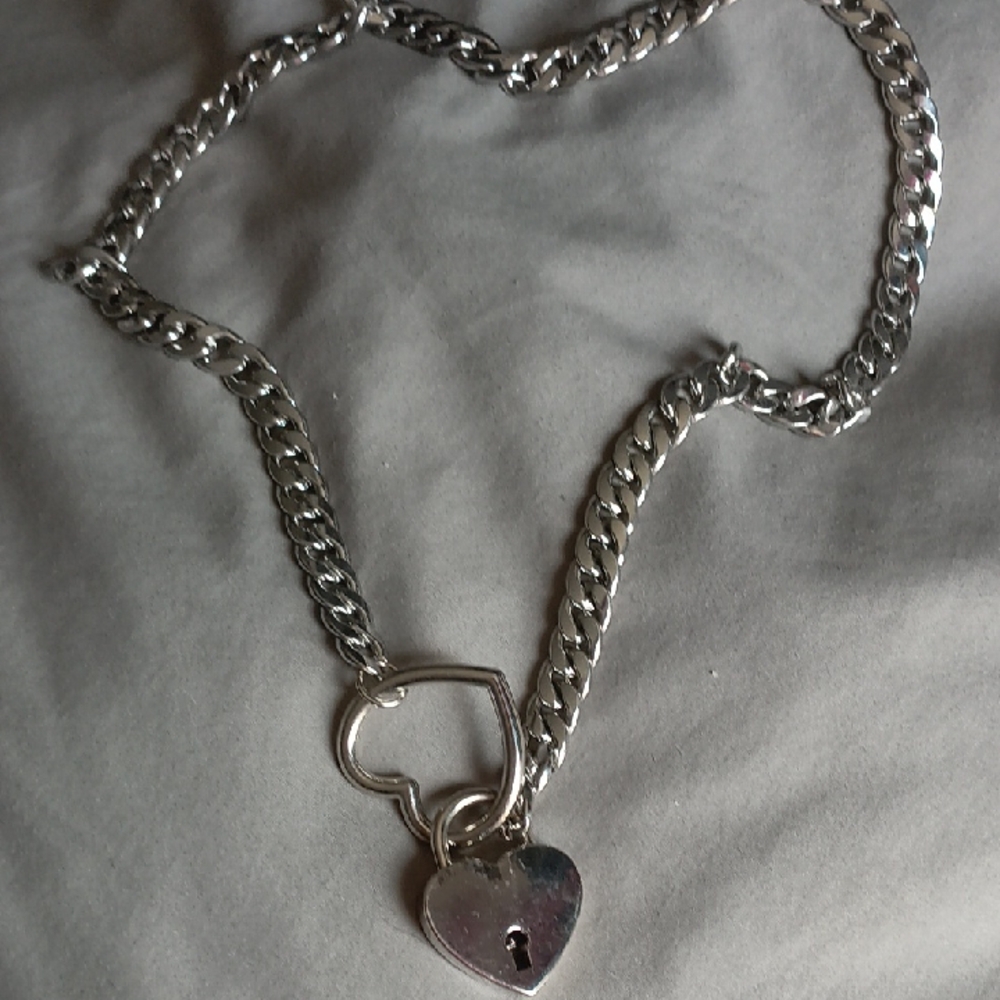 Silver Heart Padlock Pendant Necklace - Women's Silver Chain